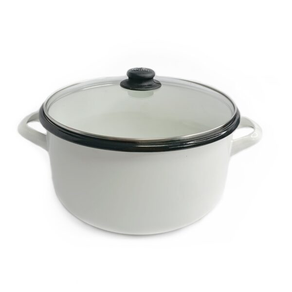 OLLA BLANCA 18 C/ TAPA DE VIDRIO PELTRE